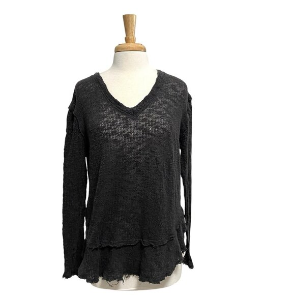 Free People Witchy Oversized Distressed Textured Tunic Top Gray Black size Small - Picture 1 of 9